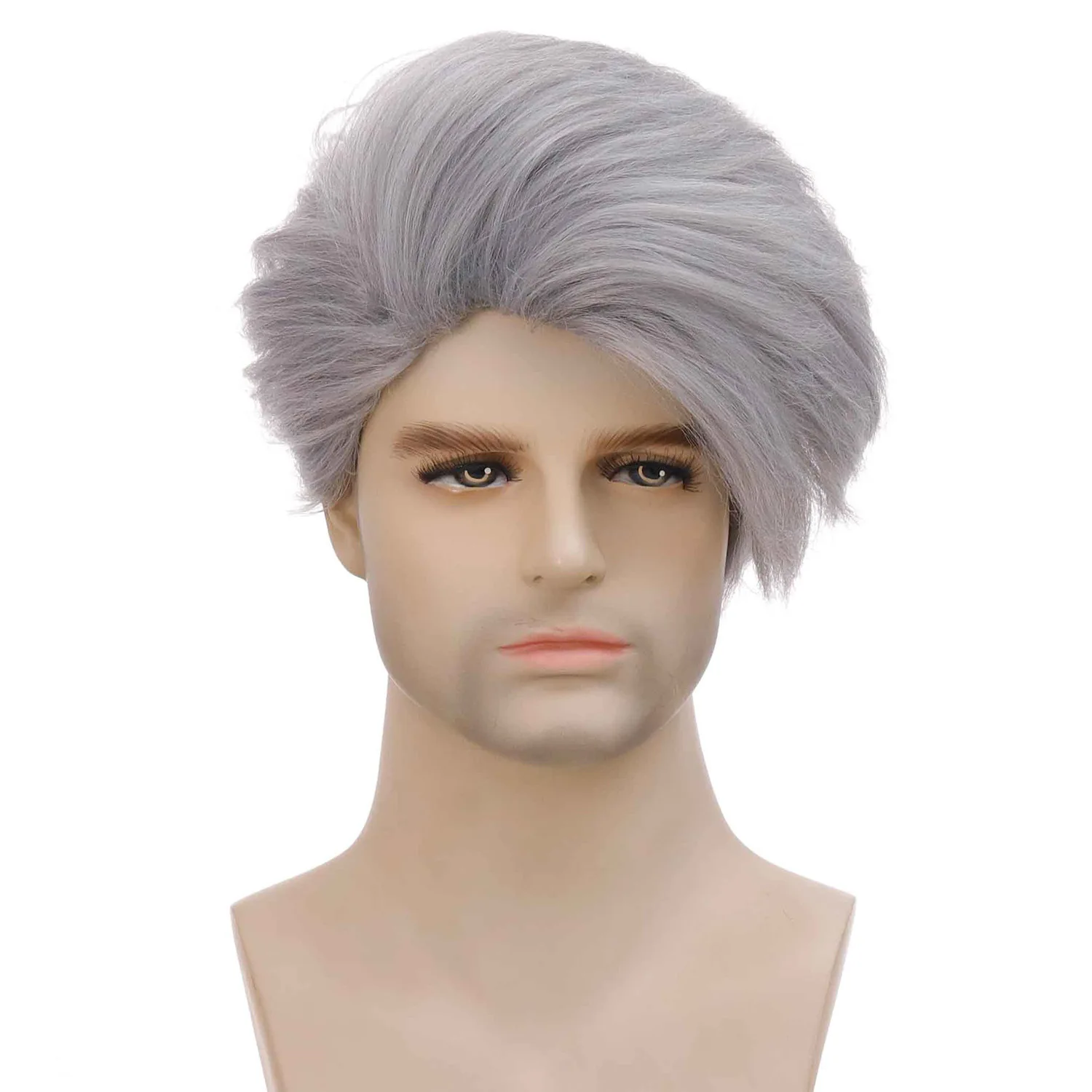 Silver Gray Men\'s Wigs Short Straight With Bangs Synthetic Wig for Male Boy Cosplay Anime Halloween Party Daily Costume Wig