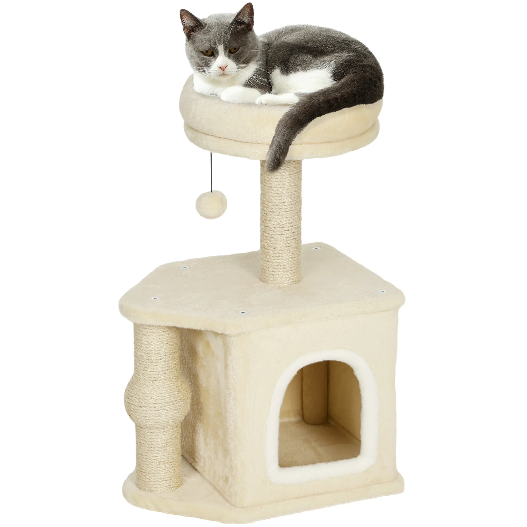 Pawhut Kat Krabboom Hoogte 66 cm met jute paalbed