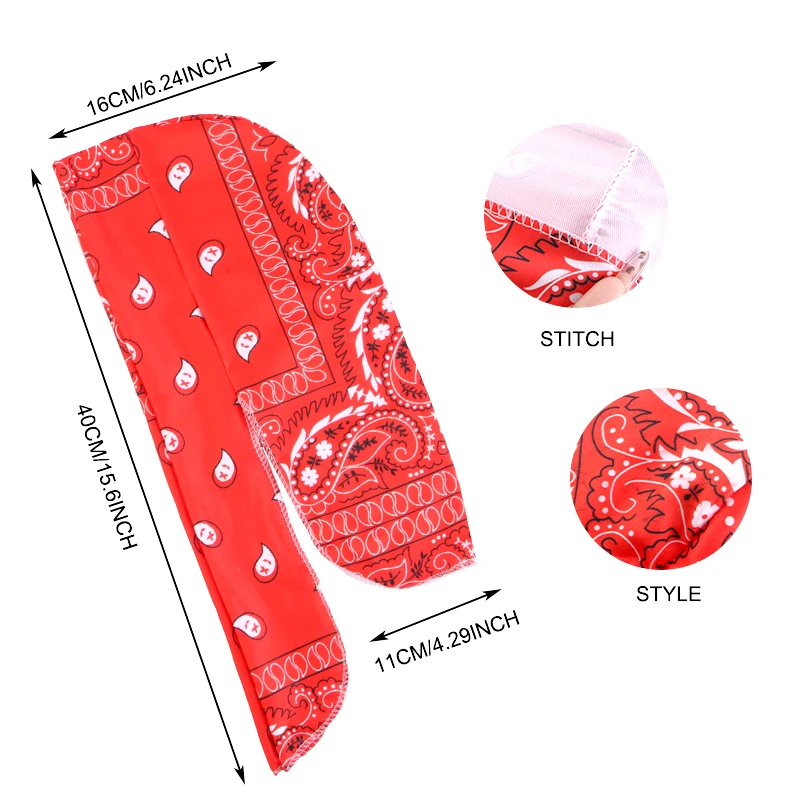 New Paisley Print Hip Hop Turban Cap Elastic Head Wraps Breathable Casual Durags Candy Color Durag Unisex Bandana Pirate Hats