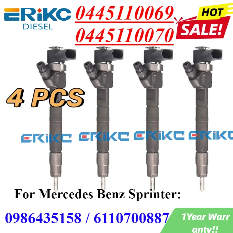 4PC 0445110070 0445110069 New Diesel Fuel Injector 6110700887 Engine Nozzle For Mercedes Benz Sprinter A6110700887