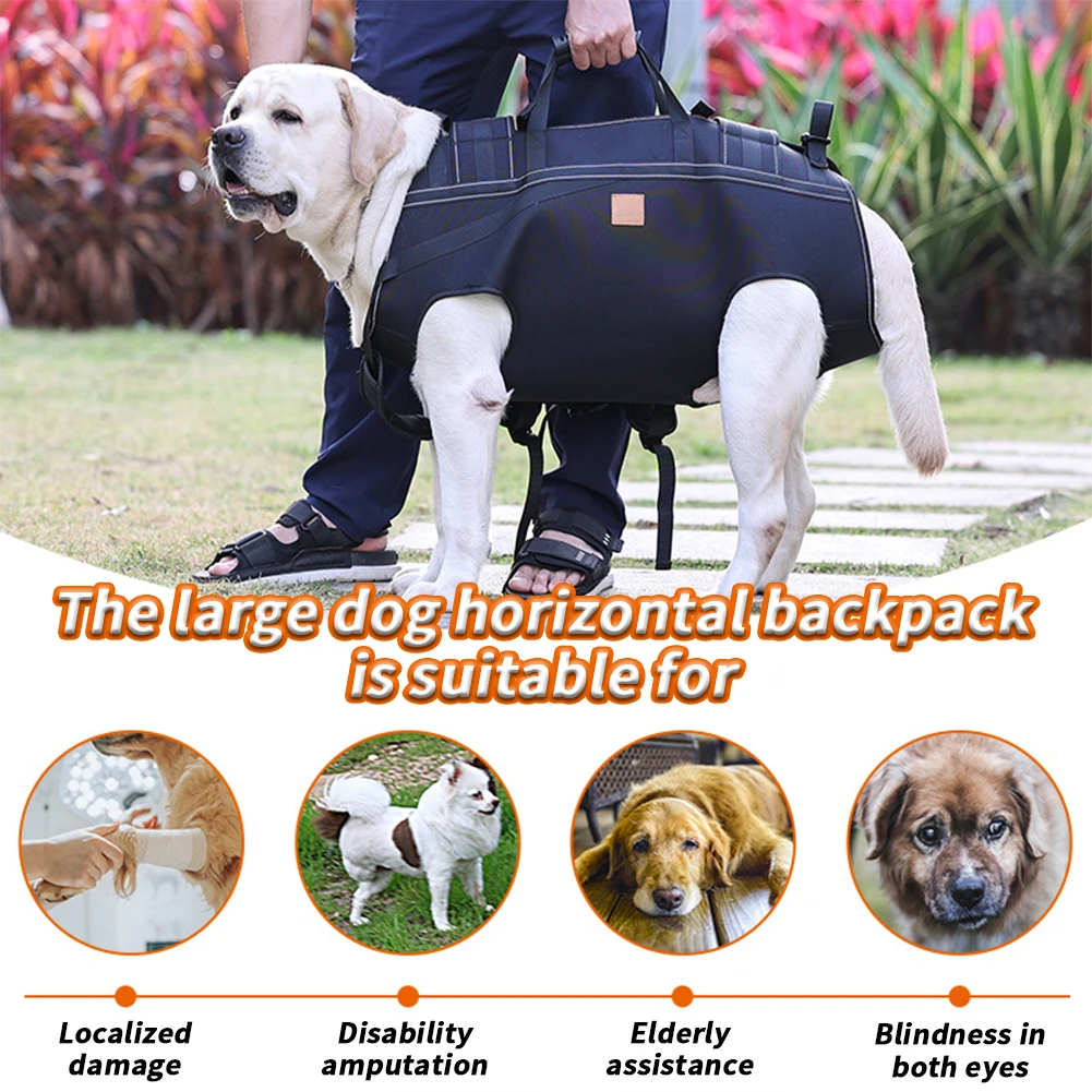 Dog Lift Harness Backpack Carrier For Medium And Large Dog With Handle, Neck Pad, Reflective Webbing, Breathable Mesh Carrier