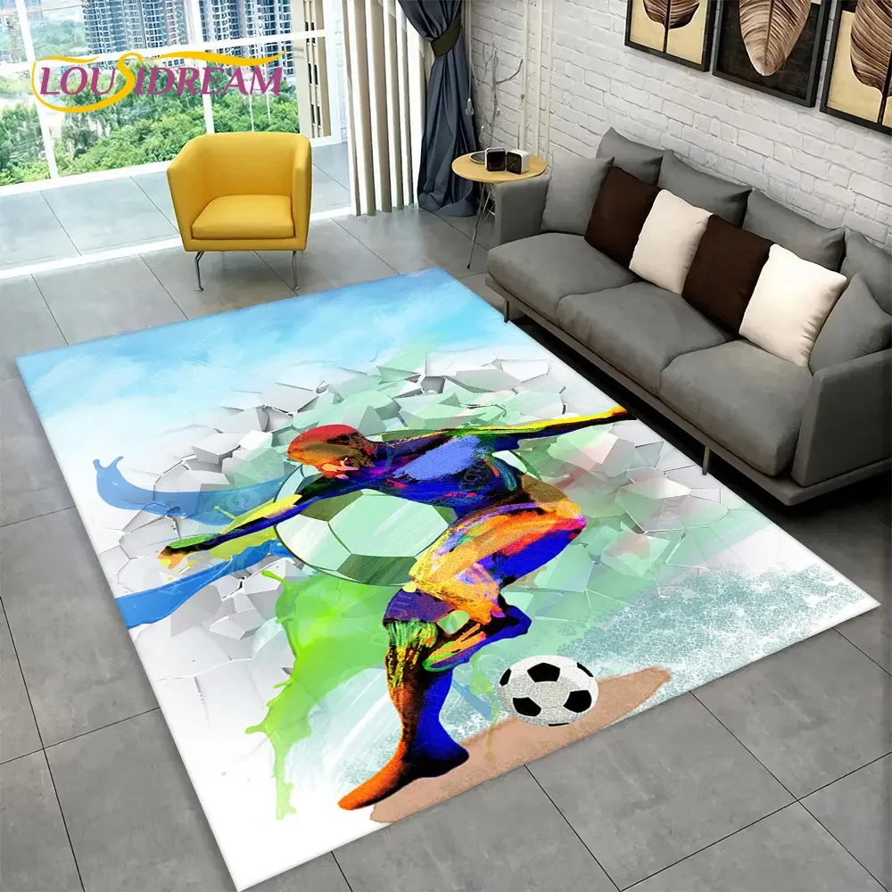 

3D Cartoon Soccer Football Area Rug,Carpet Rug for Living Room Bedroom Sofa Playroom Doormat Decor,Kids Play Non-slip Floor Mat