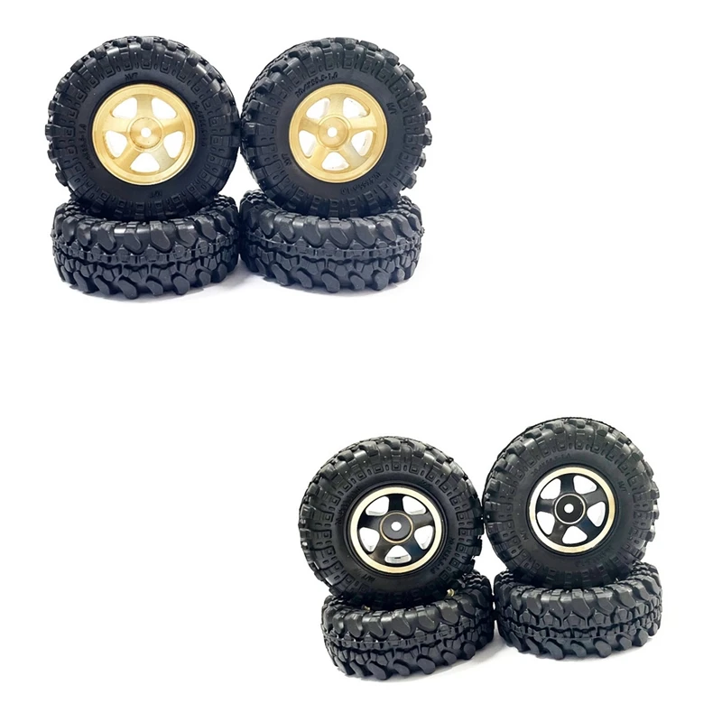 4PCS Brass Beadlock Wheel Rims And Tire Set For 1/18 Scale FMS Toyota Fj Cruiser Land Cruiser RC Car Upgrades Parts