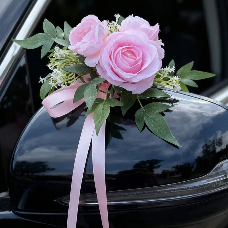 1 Stück Hochzeitsauto-Rückspiegel- und Türgriff-Schleifendekoration, europäische und amerikanische Vintage-Brautparty-Blumen, doppelt verwendbare Schleifenblumen für Hochzeitsstuhlrücken, Satin-Rosen-Schleifenblumen für Hochzeitszubehör. – Detail 7