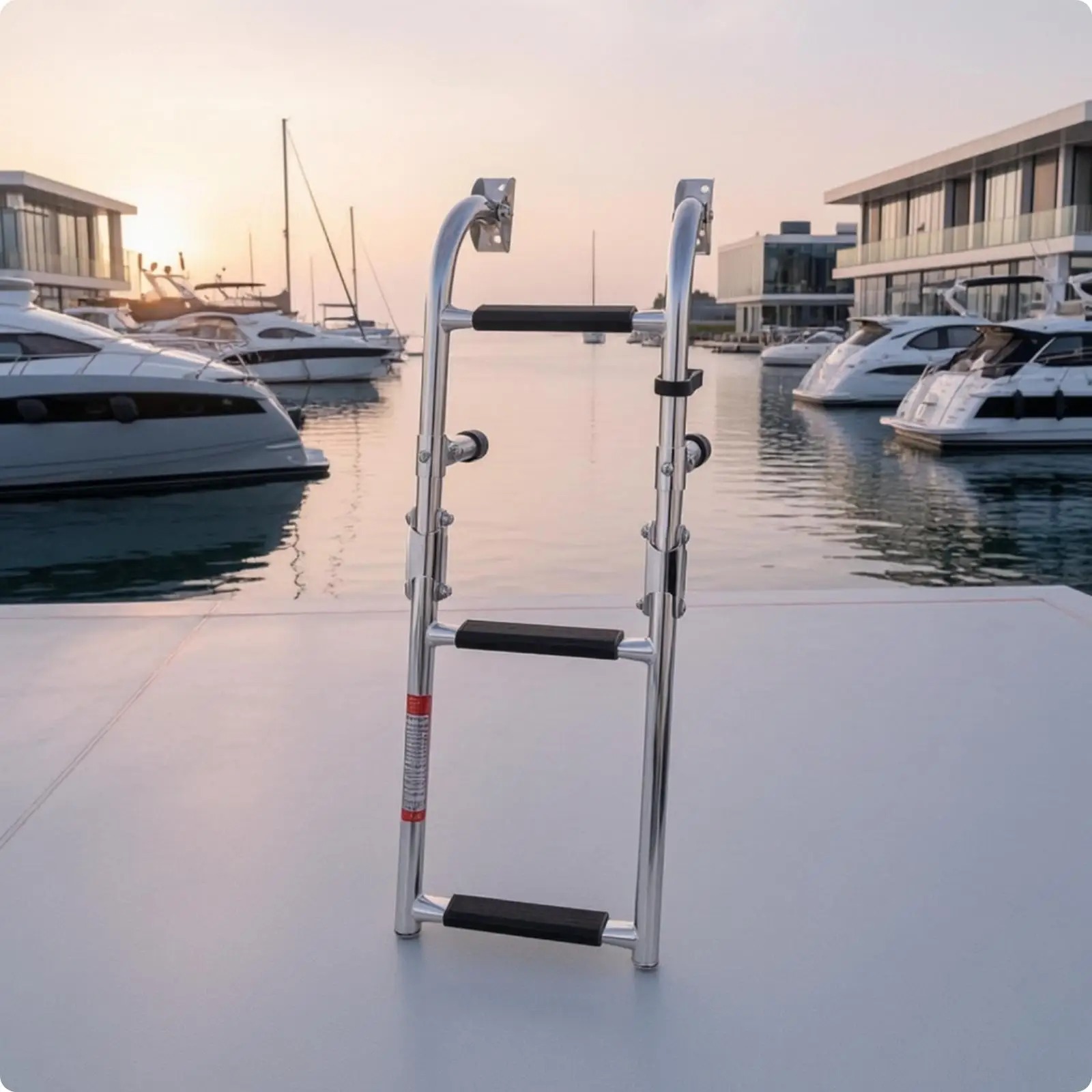 Stainless Steel Folding Boat Ladder 2 Step Non Slip Treads for Marine Yacht Deck Boarding and Swim Platform Use