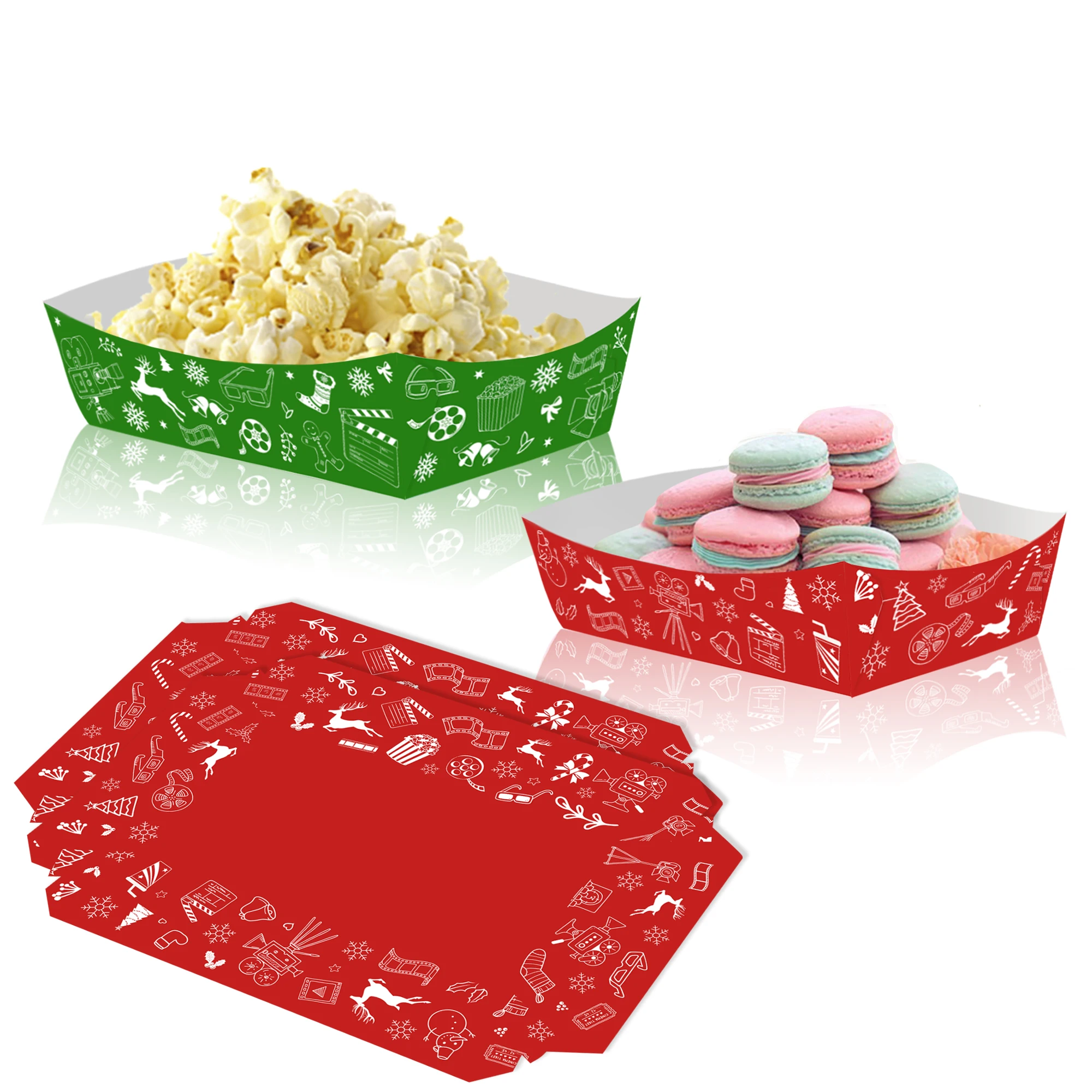 Xmas Food Snacks - 10-50 Pezzi Vassoi di Carta Natalizi