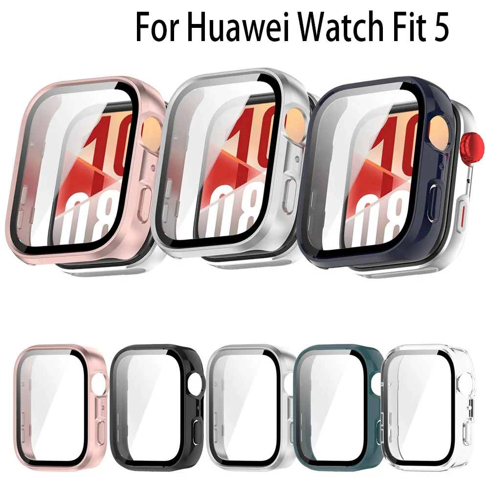 2in1 PC Vollschutz-Hülle für Huawei Watch Fit 5 4 Glas-Displayschutzfolie Cover Fit5 Pro Hartschalen-Bumper-Hülle+Glasfolie