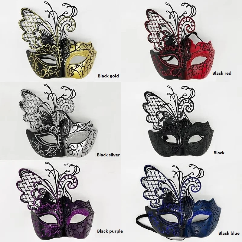 Iron Art Painted Makeup Ball Mask, Half Face Eye Mask, Metal Diamond Halloween Performance Party Mask