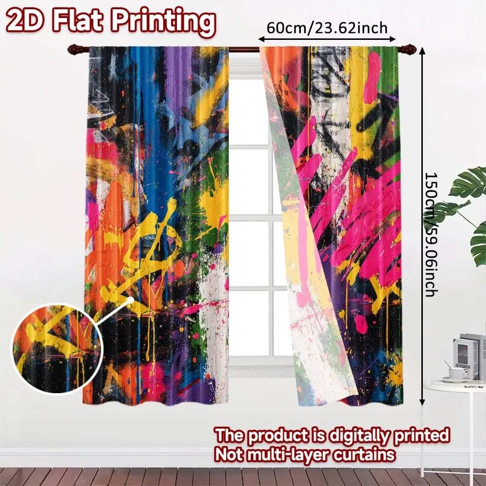 2 قطعة ، ستائر طباعة مسطحة ثنائية الأبعاد (بدون قضيب) ستائر وستائر ملونة لمهرجان عيد الميلاد ستائر وستائر متينة من نسيج البوليستر