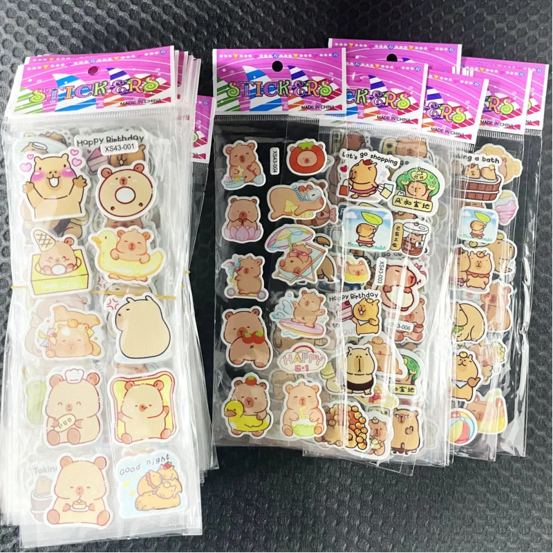 12Pcs Kapibala Capybara Bubble Stickers Three-Dimensional Sanrio Cartoon No Repetition Kids Toy Sticker