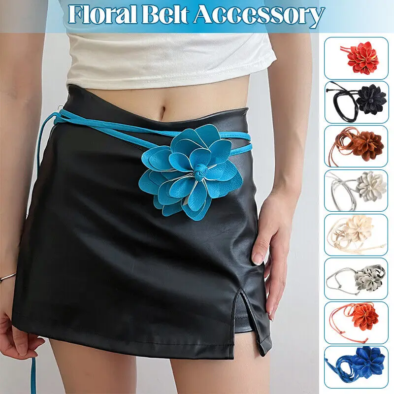 

Floral Waist Chain Women's Skinny Braided Free Knot Faux Leather Dress Waist Belt With Flowers Narrow Thin Waistband