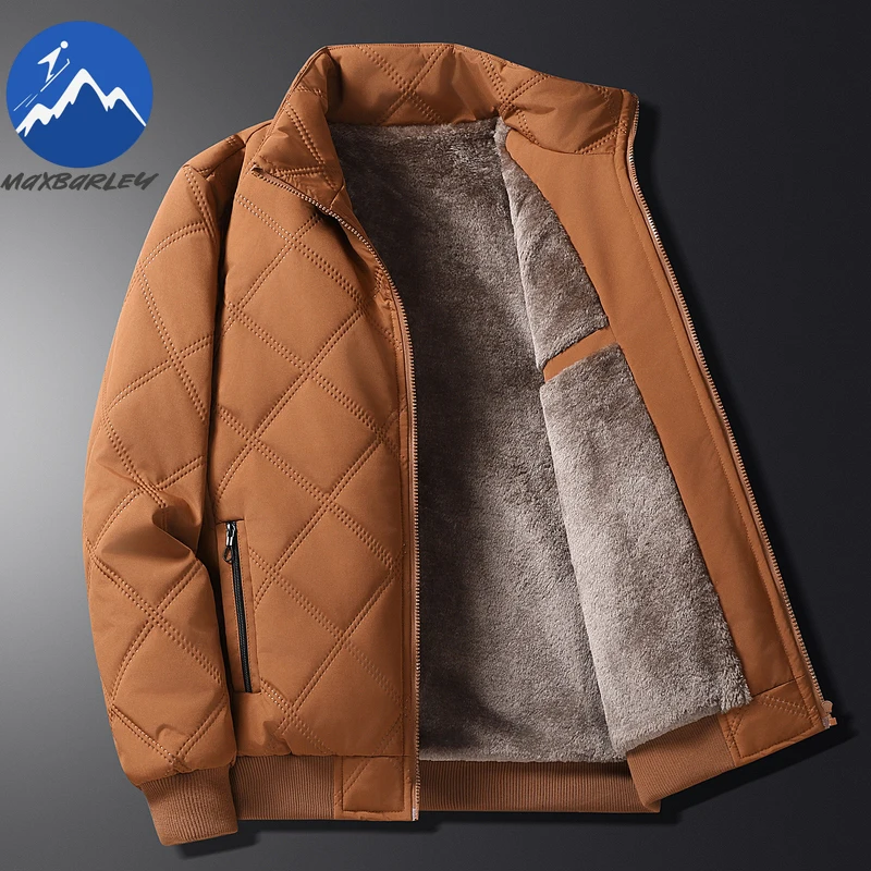 Maxbarley 2025 Winter Fleece Warm Jacket Men Casual Retro Thick Windproof Cotton Padded Jacket Camping Stand Collar Padding Coat