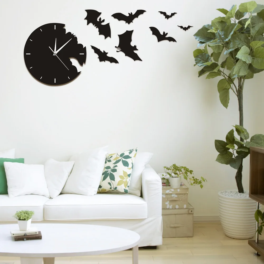 Bat Shaped Mirror Wall Clock, Personalized Wall Clock, Stereoscopic Wall Sticker, Decoration, Fashionable