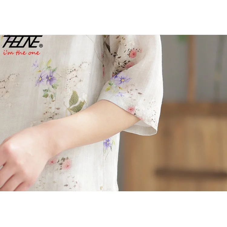 Plus Size Summer Oversized Women Top  Clothes Blouses Shirts Vintage Casual Korean Style Cotton Linen Print Floral Tops Blusas