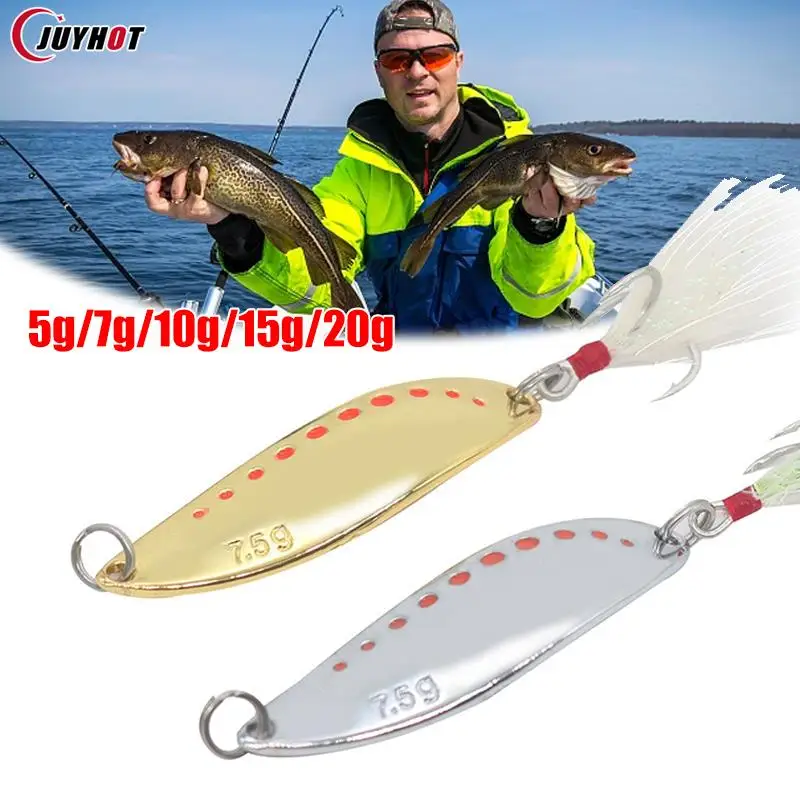 Metal Vib Leech Spinners Spoon Lure 6g/8g/11g/16/21g Artificial Bait With Feather Hook Night Fishing Tackle For Bass Pike Perch