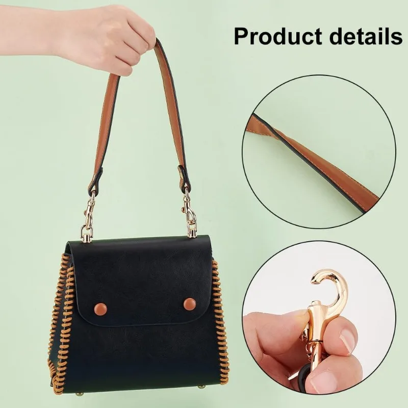 Brown Genuine Leather Handle Purses Strap 50cm(20 Inch) Purse Straps Replacement Shoulder Bag Strap with Clasps for Handbag