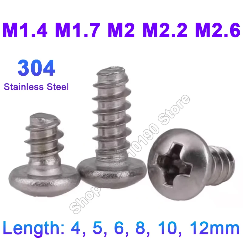 

30-100Pcs 304 Stainless Steel Small Cross Recessed Phillips Round Head Flat Tail Self-tapping Wood Screws M1.4 M1.7 M2 M2.2 M2.6