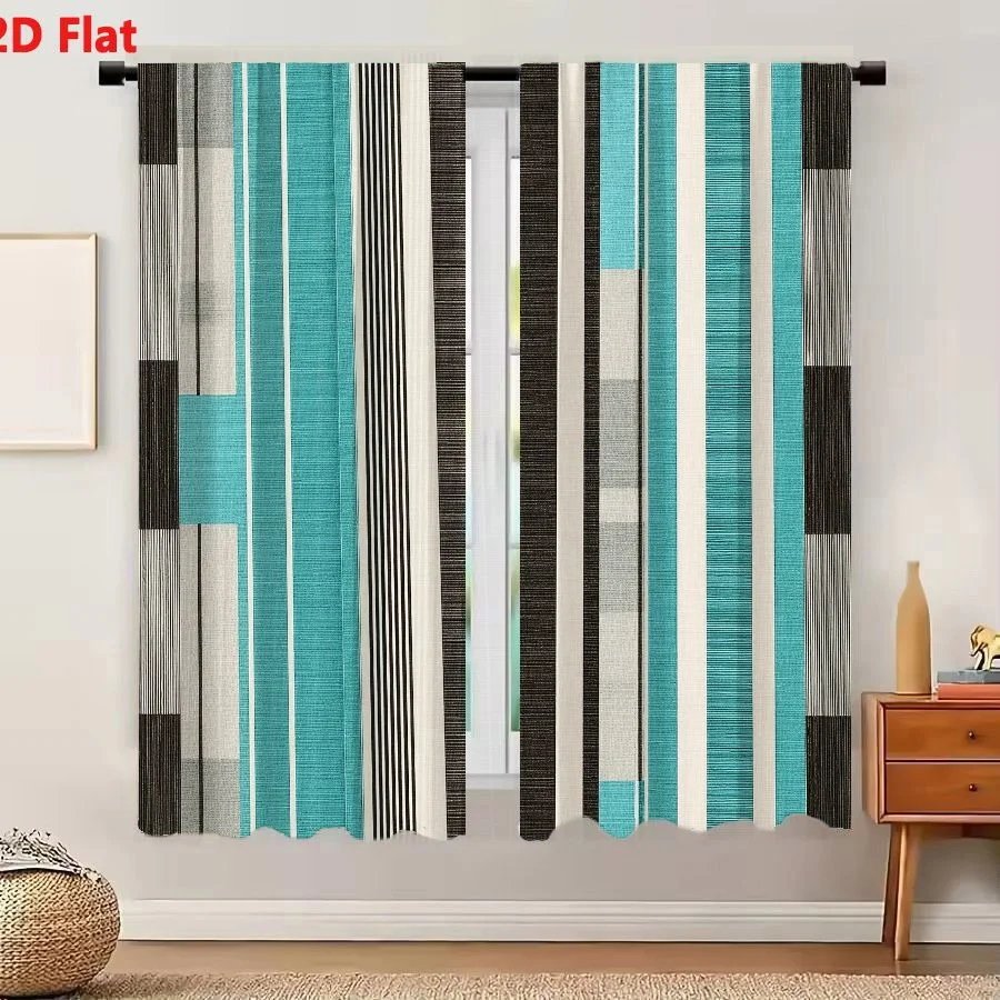2Pcs Curtains 2D Flat Vertical Striped Modern Graphic Design With Teal Brown And Gray Textured Abstract Pattern For Wallpaper Fa