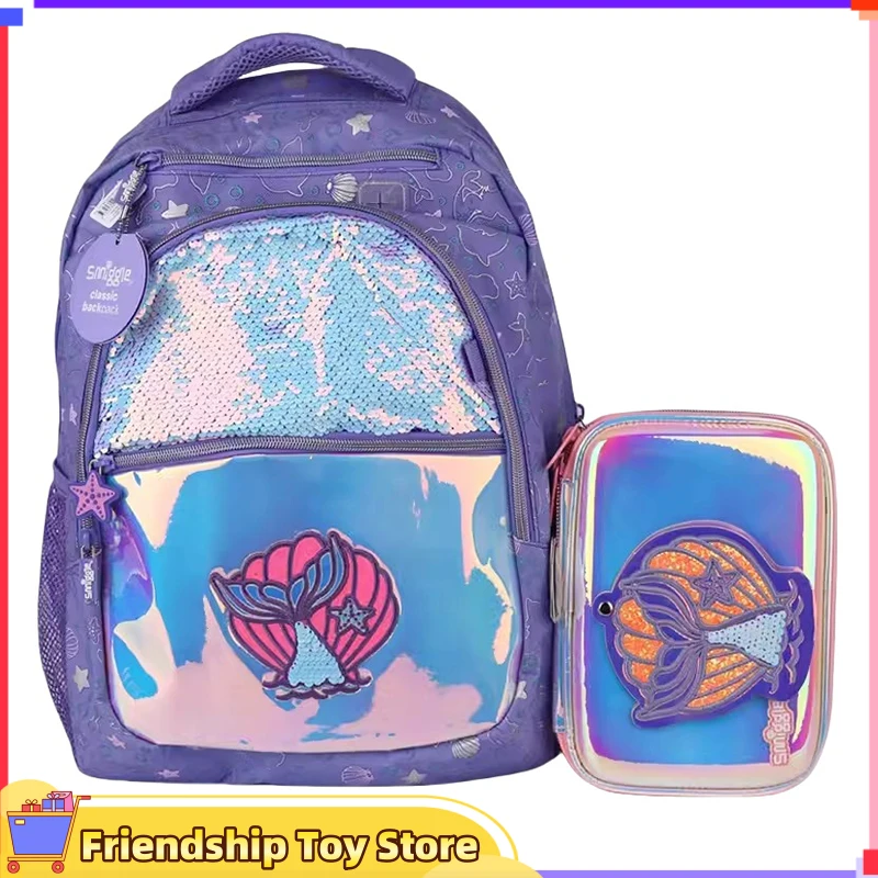 

Genuine Australia Smiggle Elementary School Children Backpack Schoolbag Girl Purple Fish Large Capacity Cartoon Shaped Bag