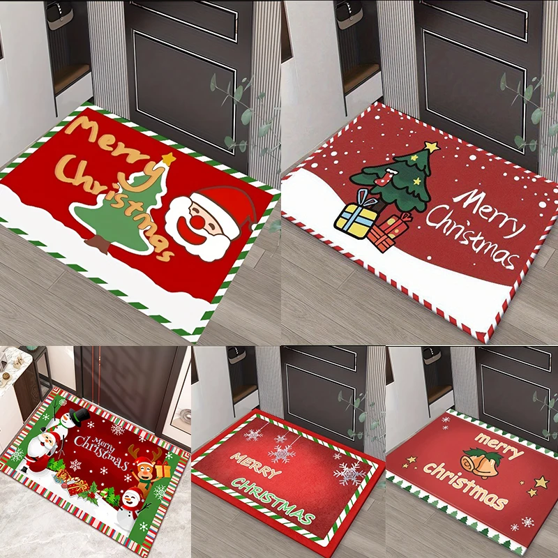 

1 Piece of Christmas Carpet To Decorate Entrance Rug 100% Polyester Anti Slip Door Mat Welcome Santa Claus To The Felt Carpets