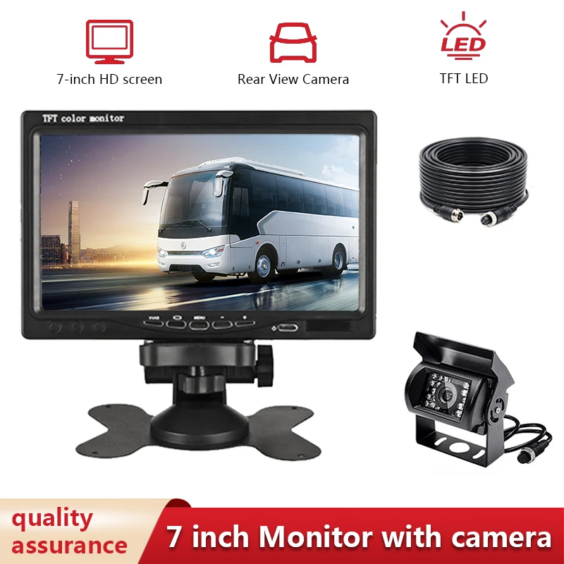 7-inch Car Monitor LED Display Screen,Aviation Head Cable  IR Night Rear View Camera,Suitable For Bus Truck RV Caravan Trailers