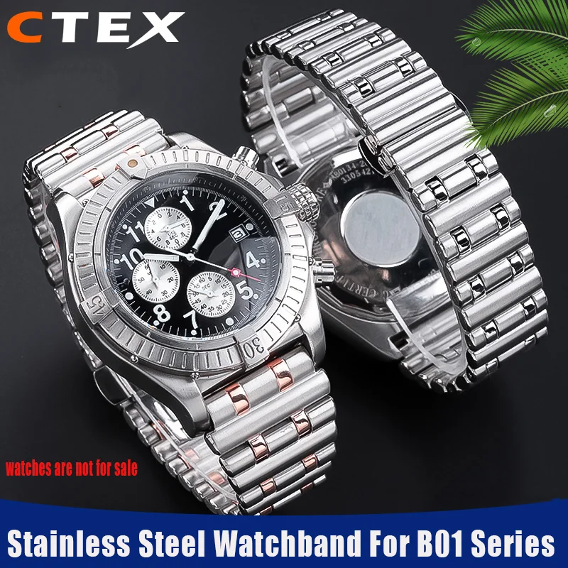 For Breitling Super Mechanical Timepieces Watch Chain B01 Series Strap 22 24mm Solid Stainless Steel Watchband Men's Accessories