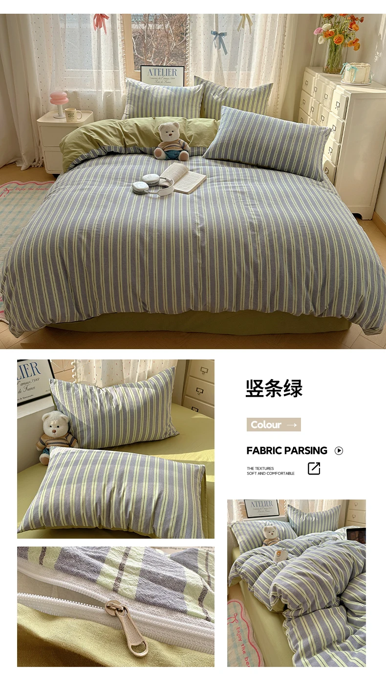100% Cotton Yarn-dyed Duvet Cover Set or Single Quilt Covers Skin-friendly Breathable Blanket Cover Soft Plaid Comforter Cover