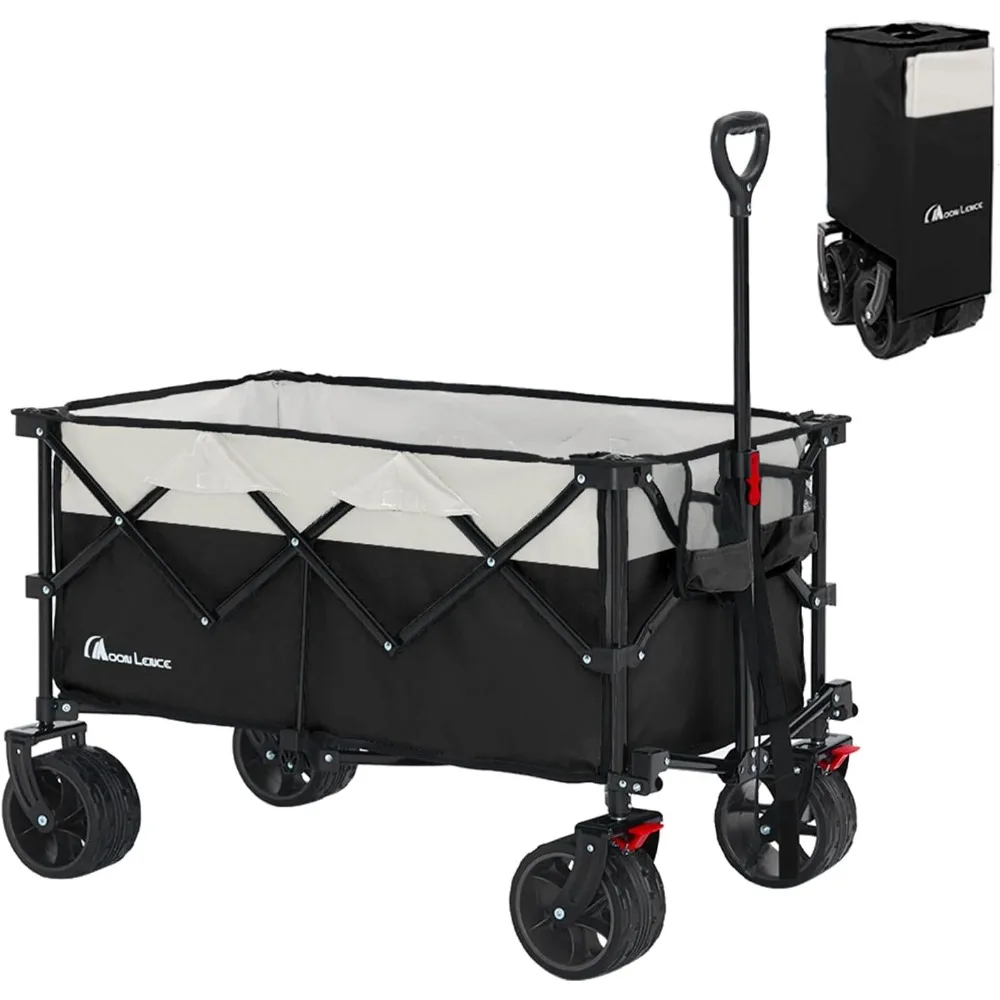 

Collapsible Folding Wagon Cart Heavy Duty Folding Garden Portable Hand Cart with All-Terrain Beach Wheels