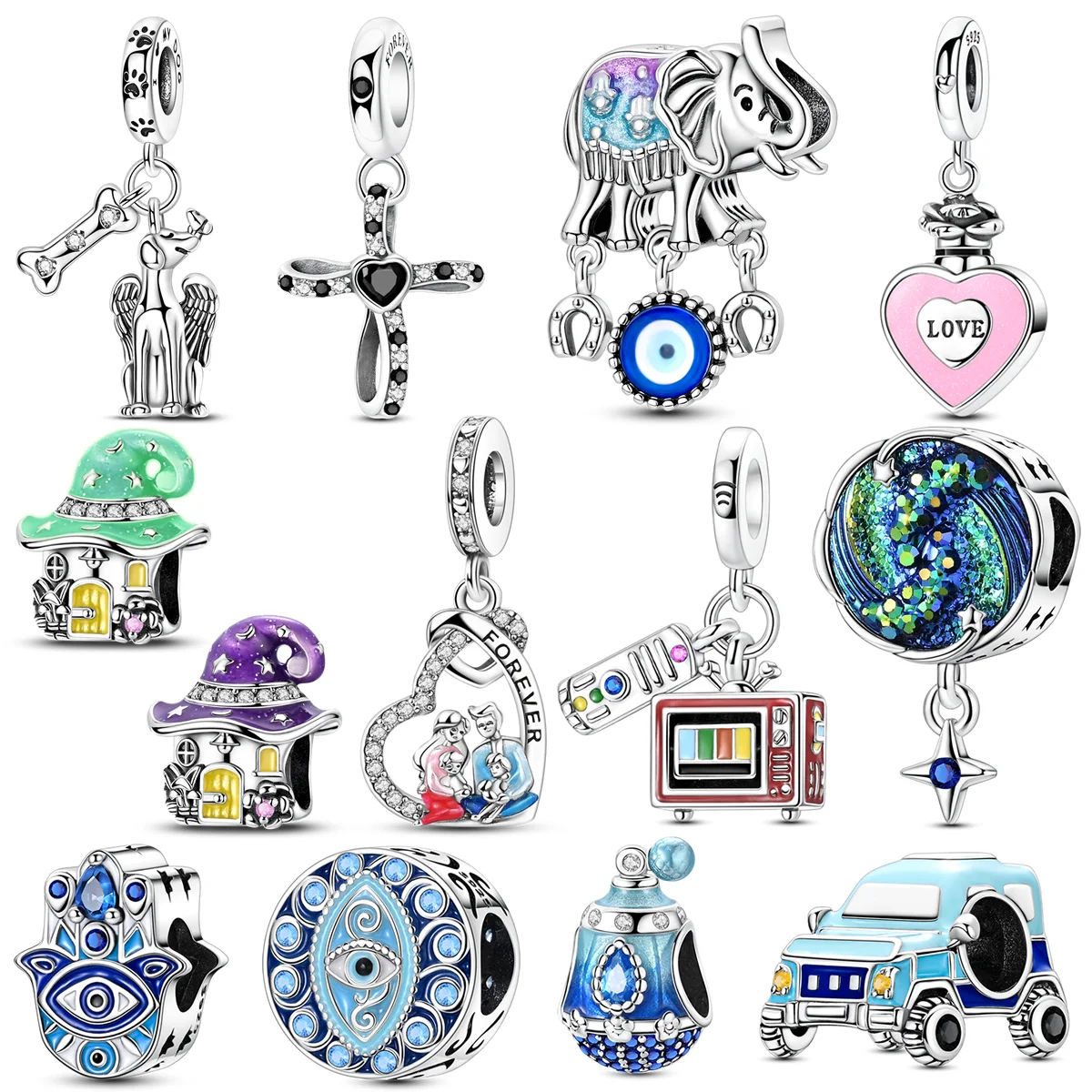 

925 Sterling Silver Original Bead Inlaid Zirconium Bowknot Love Heart Balloon Charms Pendants Fit Bracelet DIY Jewelry Marking