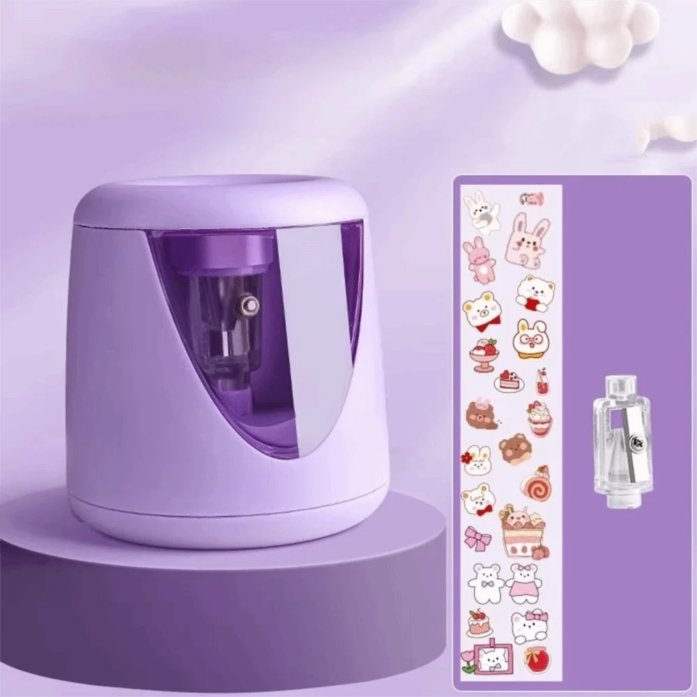 Automatic Switch Electric Pencil Sharpener Decorative Sticker Cartoon Design Automatic Pencil Sharpener Electric Powered