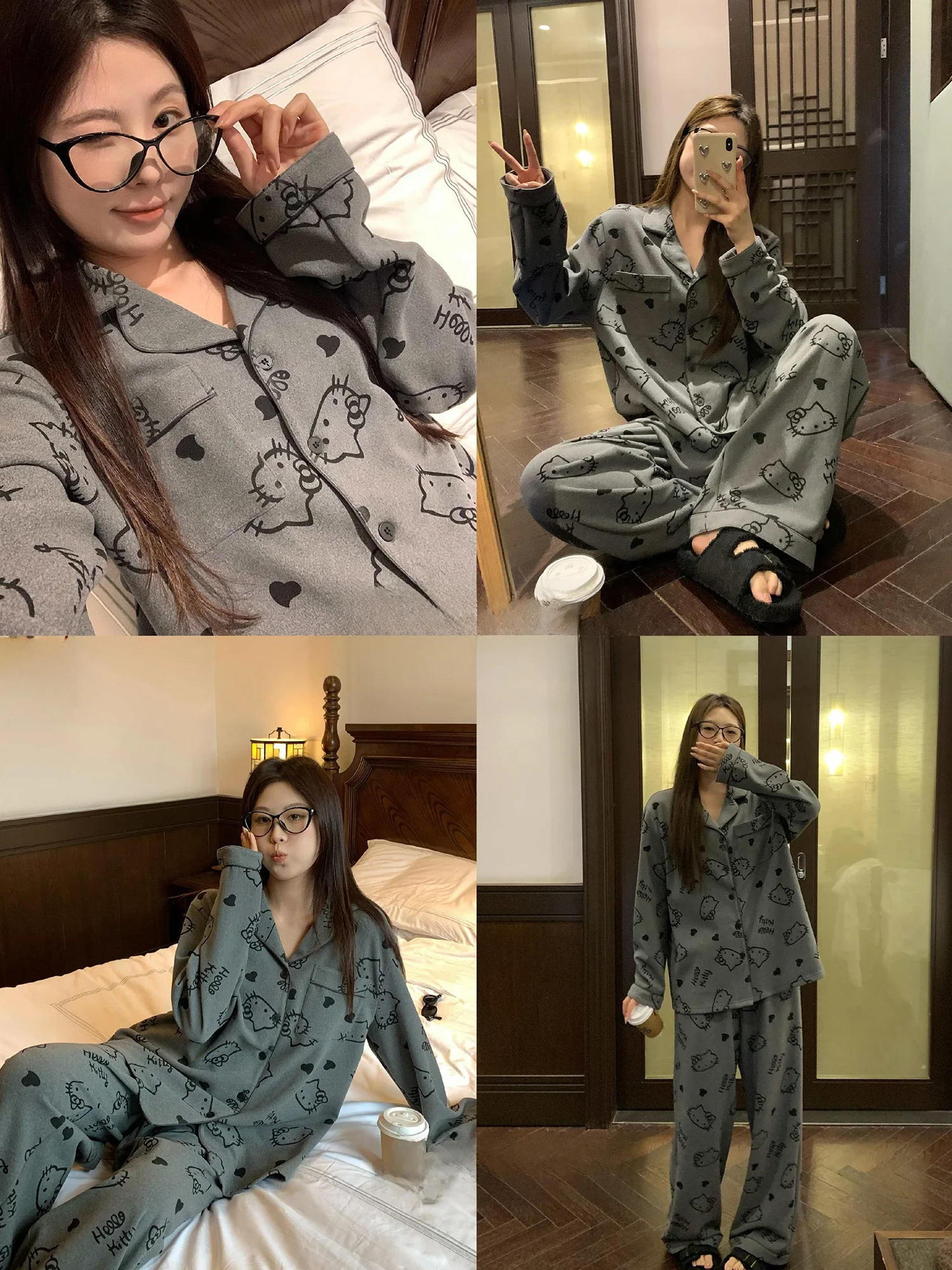 

Комплект зимней домашней одежды NAZ больших размеров: мягкий флис, принт «Сердца», повседневные длинные брюки, удобный полиэстеровый микс