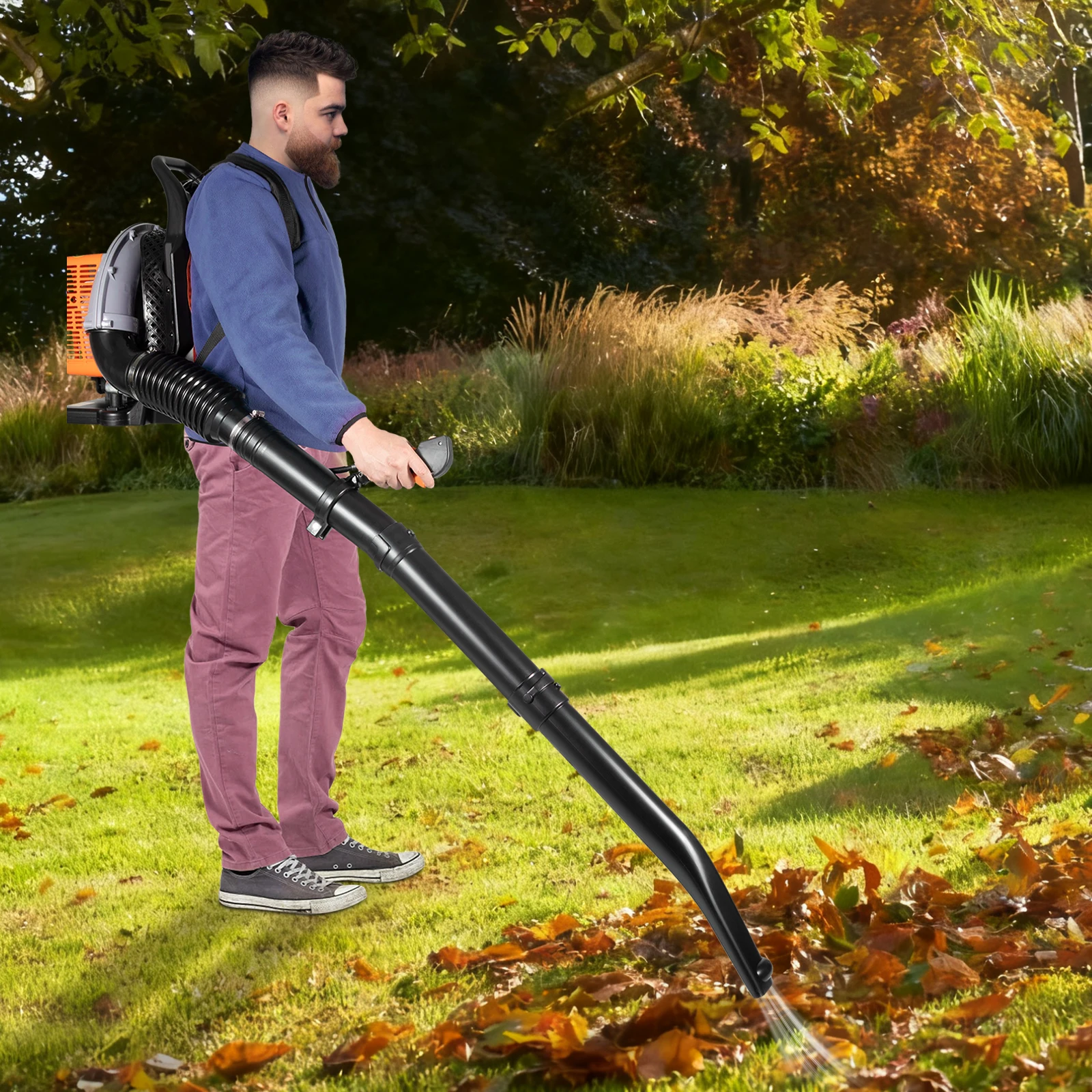Gasoline Leaf Blower+63cc, Backpack Leaf Blower+2.7kW, Power Blower+1.8L Tank, For Road Sweeping Leaf Snow Clearance Fire Fighting Construction Dust