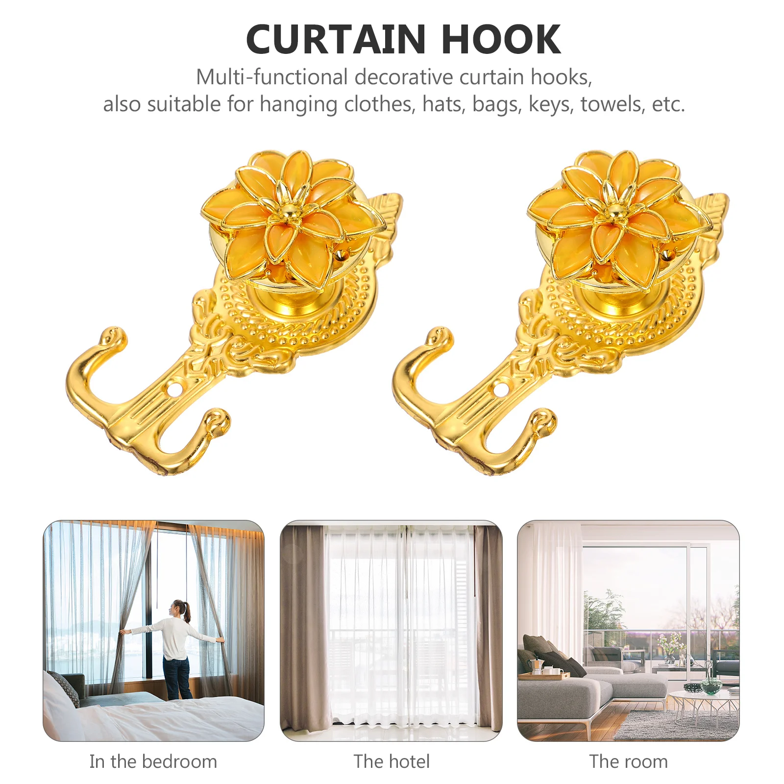 قطعتان من خطافات الستائر، خطافات زخرفية أنيقة مثبتة على الحائط للستائر والأشياء الصغيرة مثالية لغرفة المعيشة وغرفة النوم #2