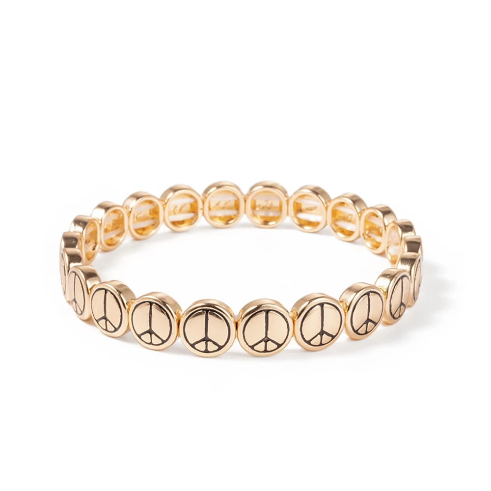 2024 New Design Gold Silver Color Metal Bracelets Peace Logo Elastic Bracelets Enamel Brangle For Women Peace Jewelry