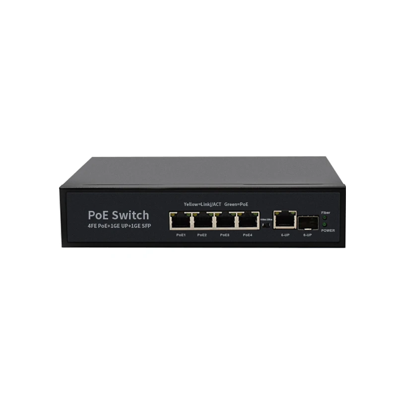 

Internal Power Supply PoE Network Switch, SF411P, SFP, 4, 10/100Mbps, 1, 10/100/1000Mbps, 1 SFP uplink, RJ45 PoE Switch