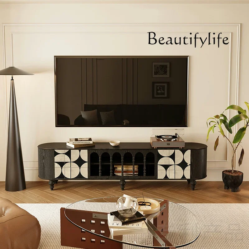 

X36 Solid Wood Dining Side Cabinet Geometric Pattern Living Room TV Cabinet Bedside Wall Locker