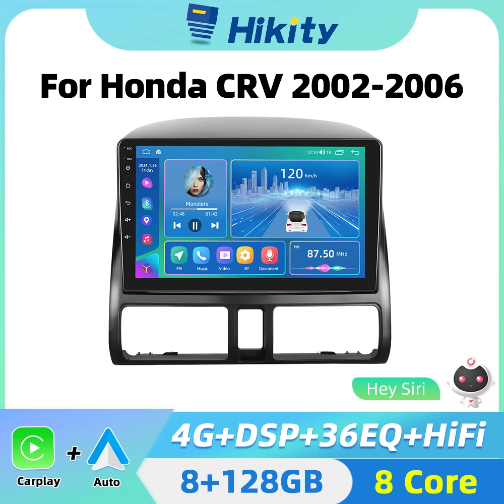 Hikity 2 Din Android Car Radio GPS for Honda CRV 2002-2006 CarPlay Android Auto Stereo 4G GPS 2din AutoRadio Multimedia RDS