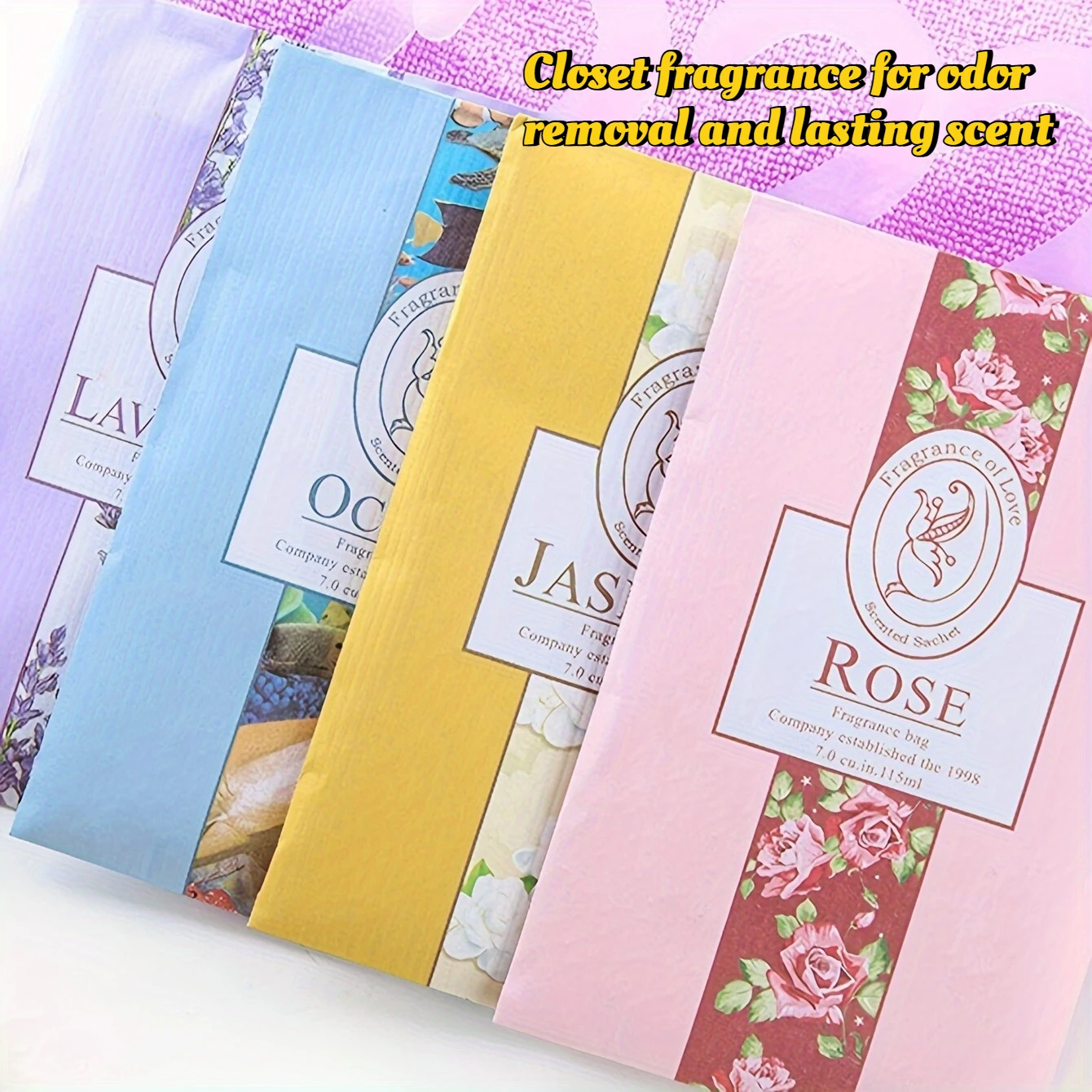 ​ ​ 5 Stück duftende Ozean-Rosen-Lavendel-Hängebeutel – Geruchsbeseitiger-Papiernachfüllungen für Schrank, Schublade, Auto, langlebig