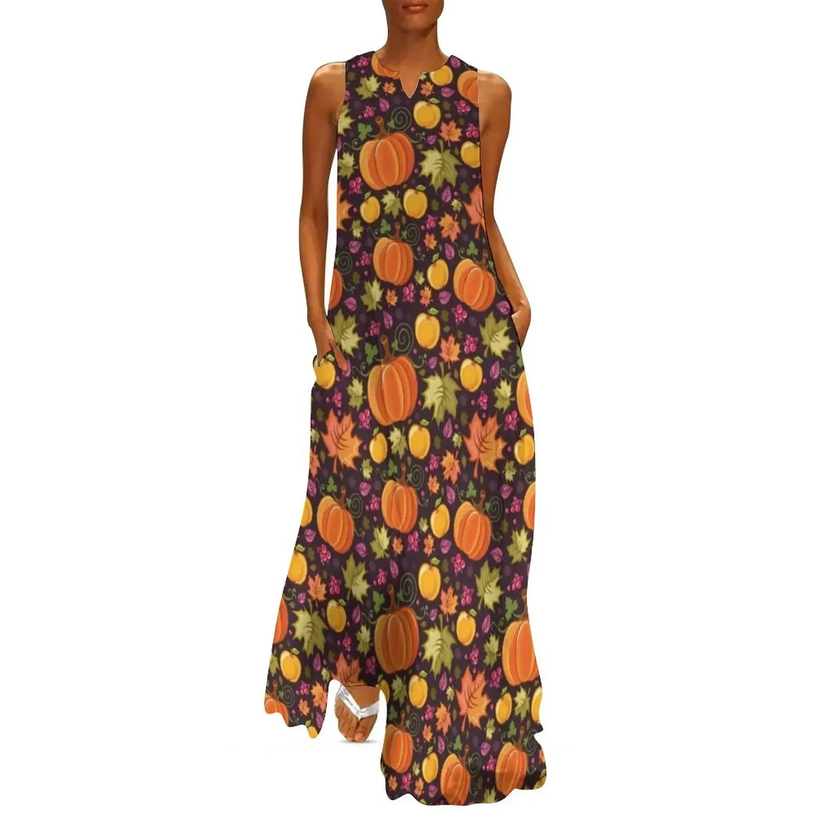 

Fall Pumpkin Pattern Long Dress purple dress Woman clothes dresses for women 2025 Dress for pregnant women