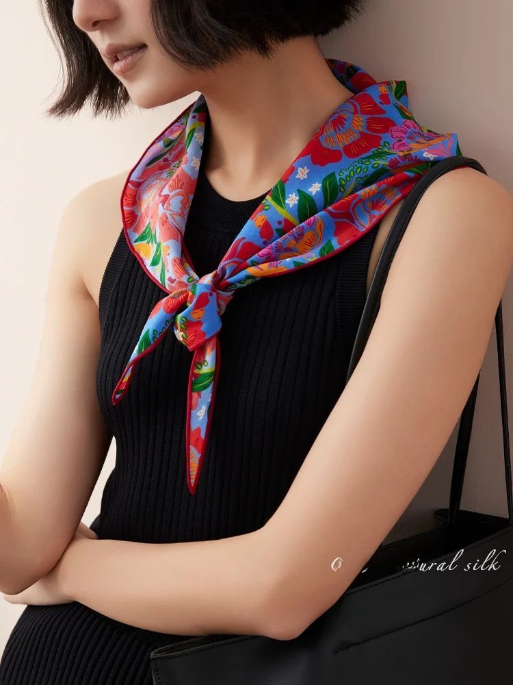 

Original Illustration Silk Scarf Scarf Diamond Shape Versatile Real Silk Scarf Gift Box Set Silk S...