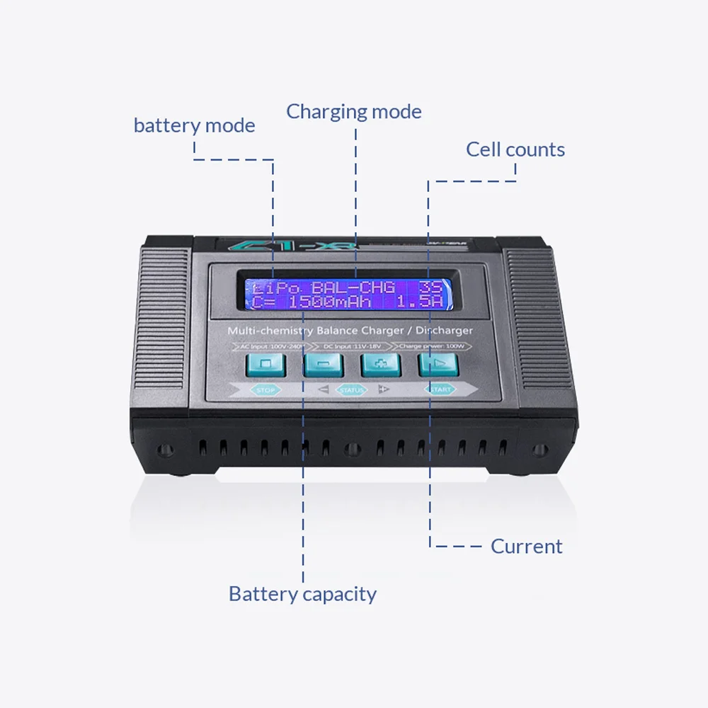 EV-Peak C1-XR multi-functional 100W 10A AC/DC dual input LiHV Capable easy used AC balance Ni-mh Charger overcurrent protection