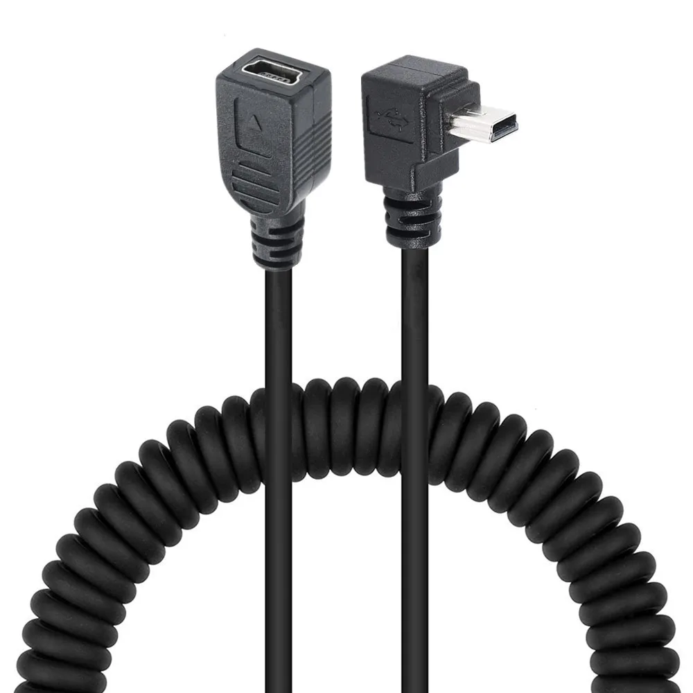 スパイラルコイル-ミニUSB5ピンメス-オスプラグアダプター,ハードディスクアダプター,デジタルカメラ,携帯電話データケーブル,1.5m