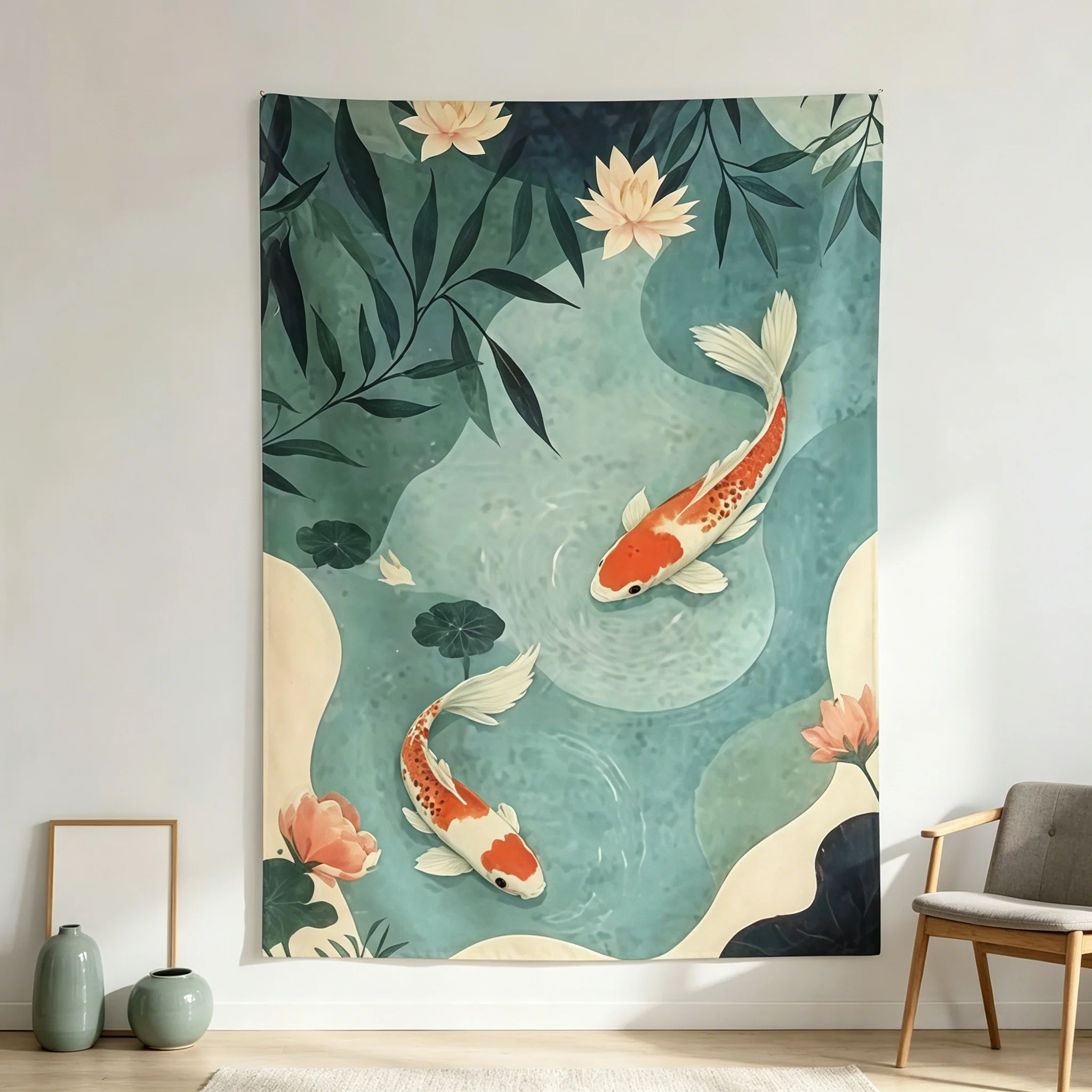 Bunte Koi-Fisch-Wandteppiche, hochwertiger Flachdruck für Schlafzimmer, Wohnheim, Airbnb, Party, Garten, Dekoration im Freien, verschiedene Größen