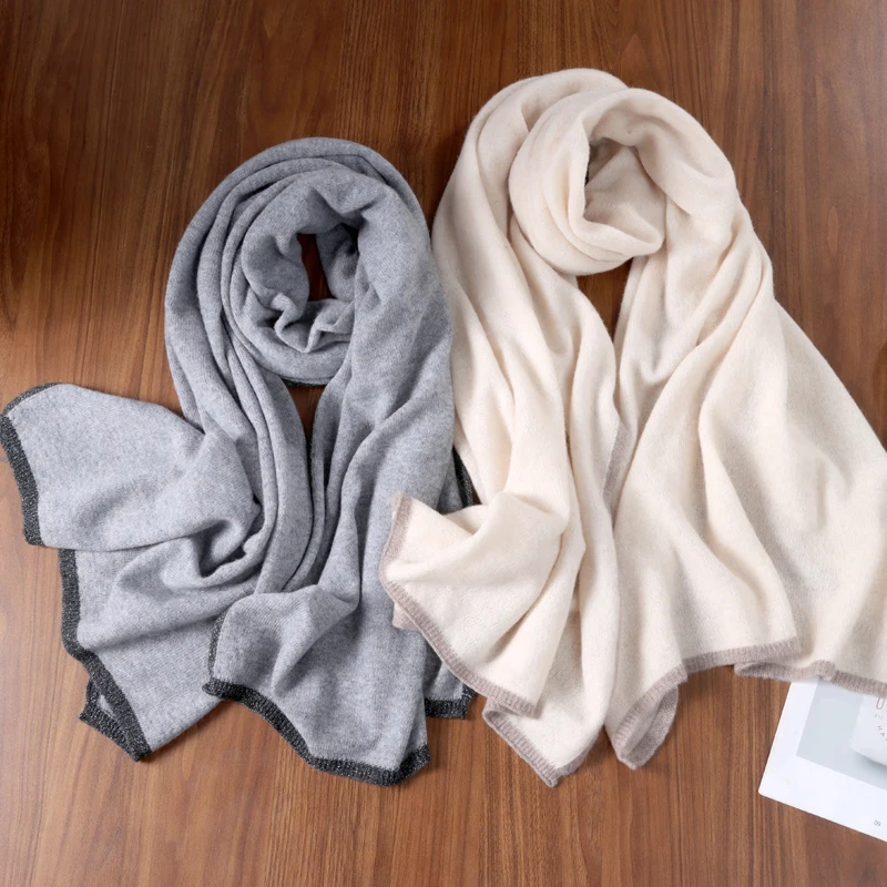 

100% кашемировый вязаный шарф, мягкая теплая контрастная отделка, зимняя накидка, универсальная стильная повседневная одежда, элегантный модный аксессуар