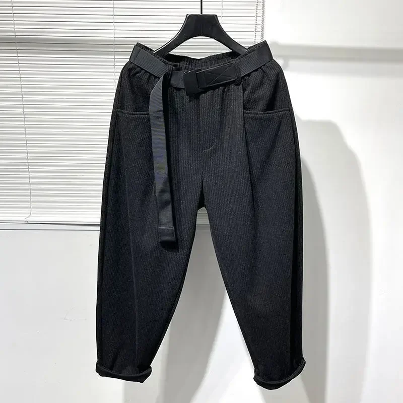 Black Fleece-lined Cargo Pants for Men Work Wear Harem Grey Trousers Man High Quality Street Oversize Luxury Cheapest Large Size