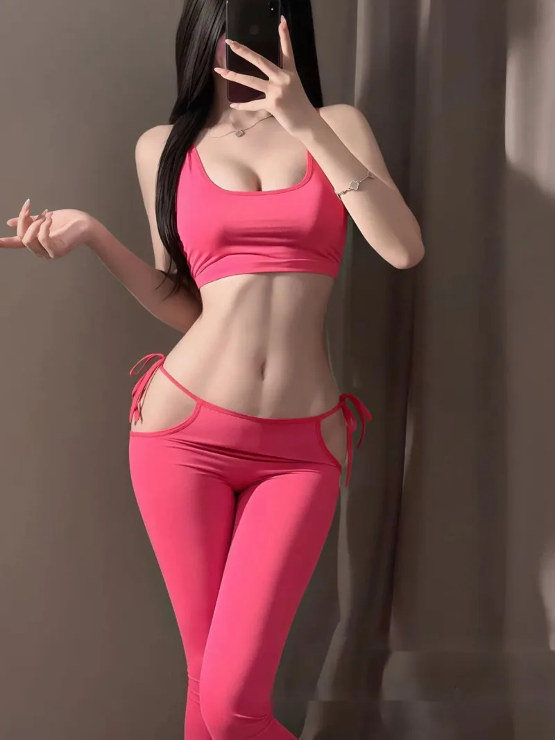 

Women's Lace-up Yoga Pants Sexy Open Crotch Hip-revealing Passionate Outdoor Sexy Wild Set Pure Desire Style Sexy Women 5VXB