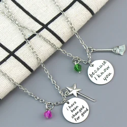 Wicked the Musical Inspired Elphaba and Galinda 'because i know you' BFF Necklaces Magic Wand Broom Charm Jewelry Gift 