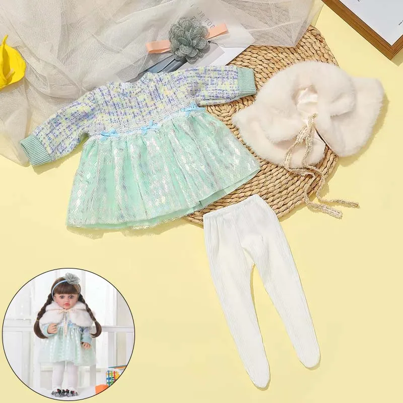 Reborn Doll Clothes for 55cm Doll Plush Dress And Pants Set Clothing Accessories For 21.65inch Baby Doll Toys Clothes Accessorie