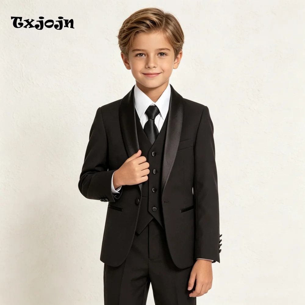 Casual Black Boys Suit Jacket Pants Vest 3 Piece Set Formal Blazer for Kids Wedding Tuxedo Suits 2-16 Years Custom Clothes