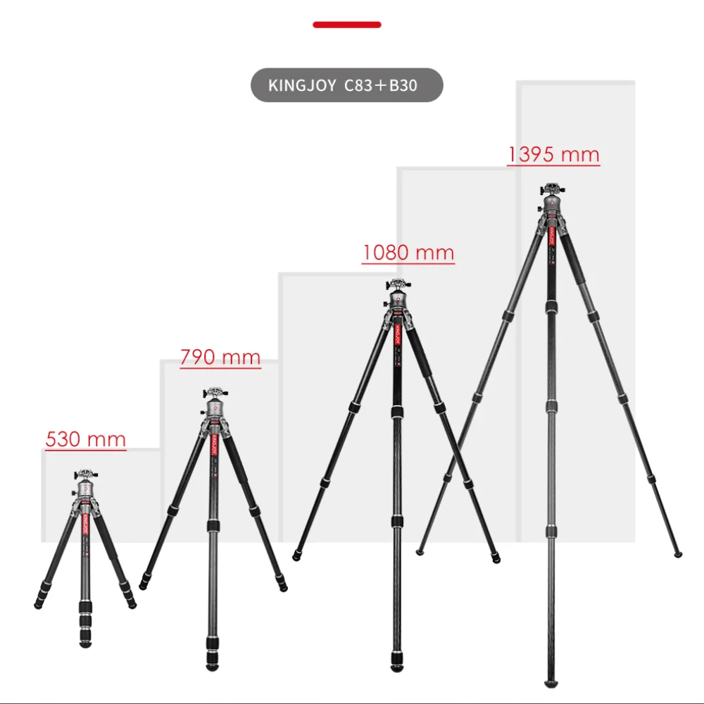 KINGJOY SLR DSLR Camera Tripod Lightweight and Compact Carbon Fiber Tripod Stand with 360 Panorama Ball Head Quick Release Plate